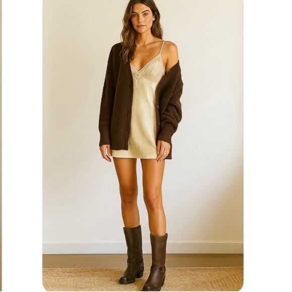 Vintage Y2K Cream Satin Slip Dress Romantic Feminine Soft Girl Medium - Picture 3 of 6